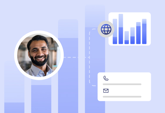 Shopper profile with engagement chart, channel icon, and contact signals