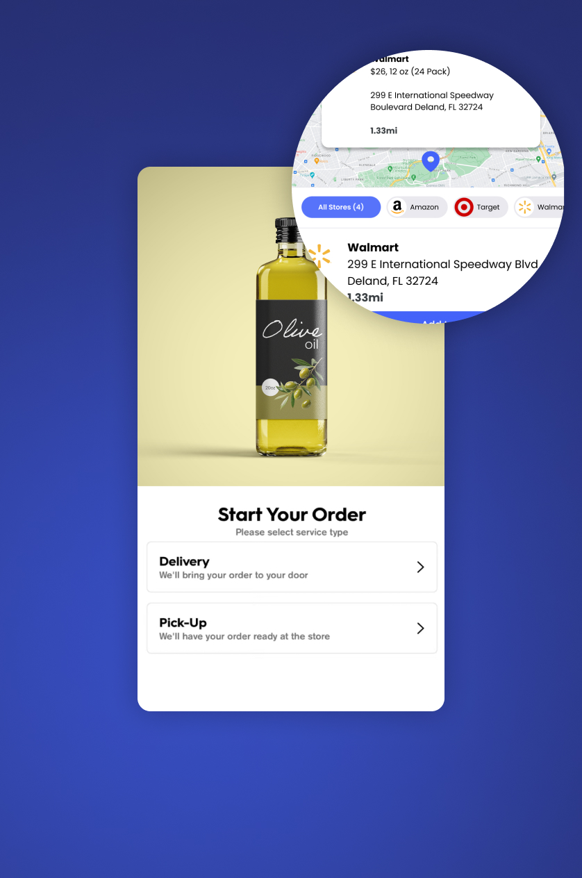 Mobile order experience connected to nearby retailer availability