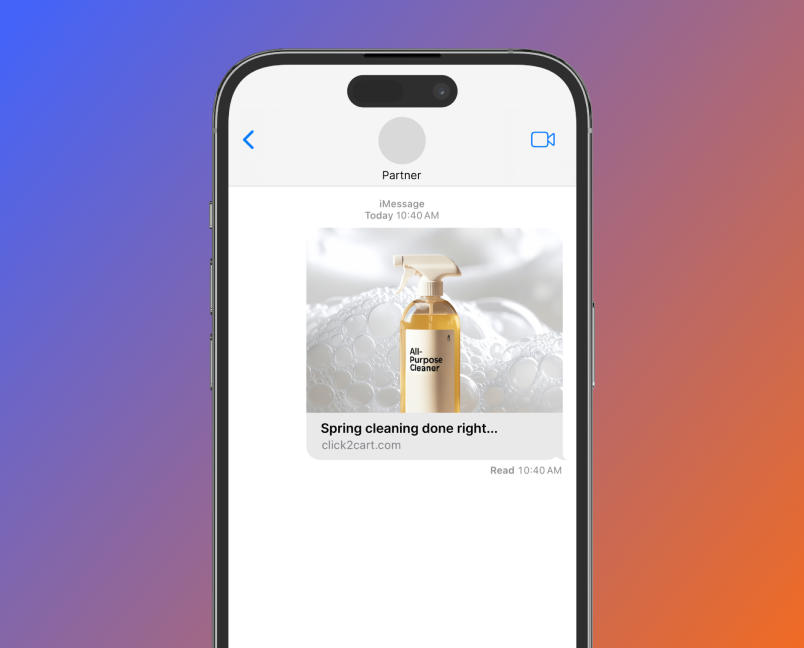 Shoppable cleaning product text message displayed on a phone