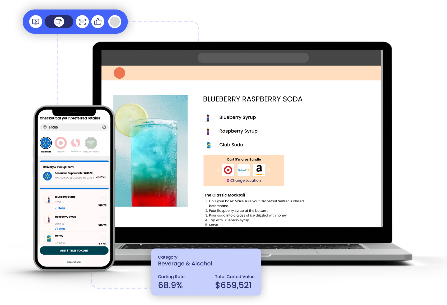 Shopper viewing a digital recipe and ingredient list