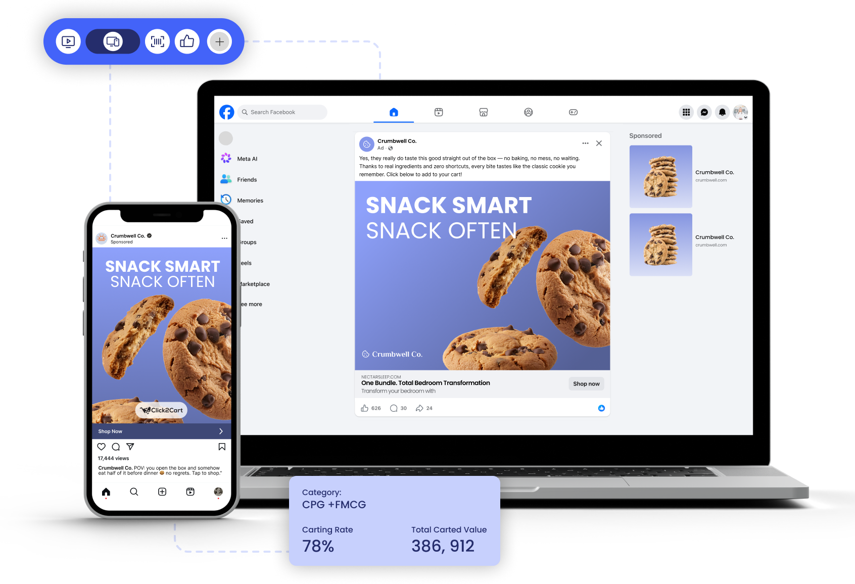 Social media campaign connected to shoppable commerce and retail performance
