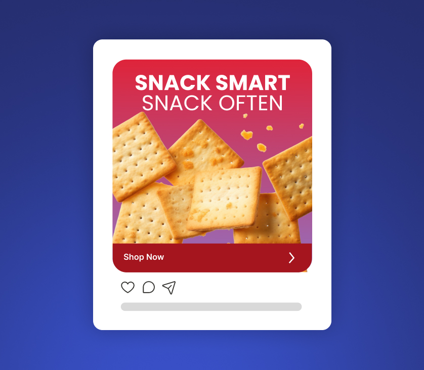 Shoppable snack advertisement displayed in a social media feed