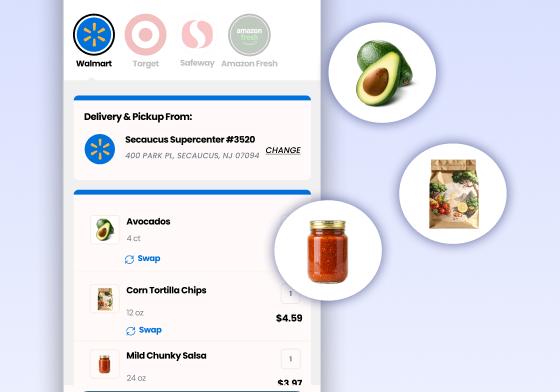 Recipe ingredients bundled together in a Walmart cart