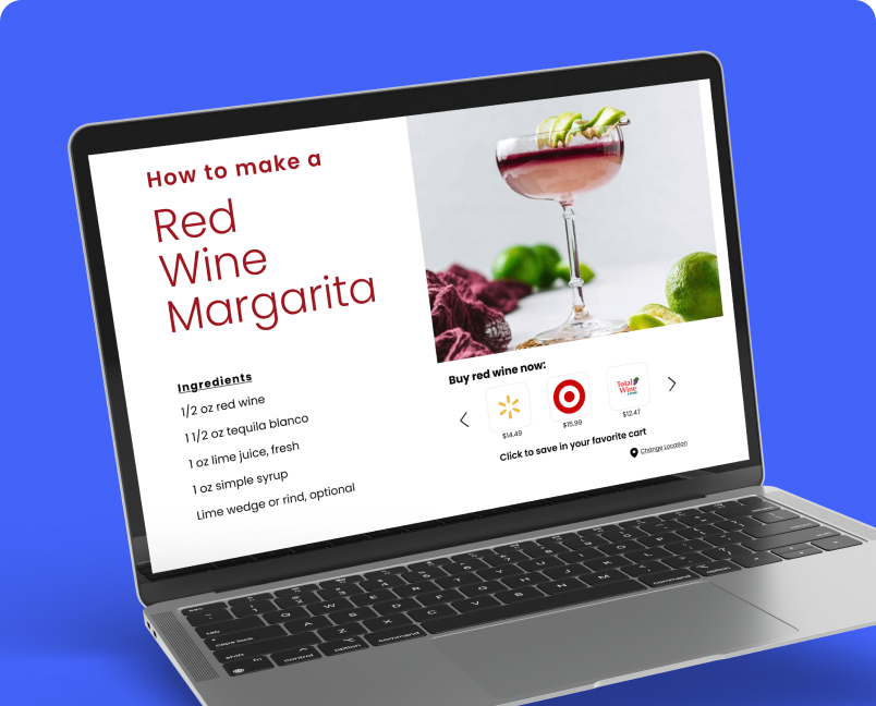 Shoppable red wine margarita campaign displayed on a laptop